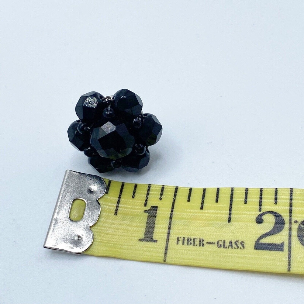 Vintage Austria Black Faceted Glass Triple Strand Necklace Pierced Earrings Set - Picture 12 of 14